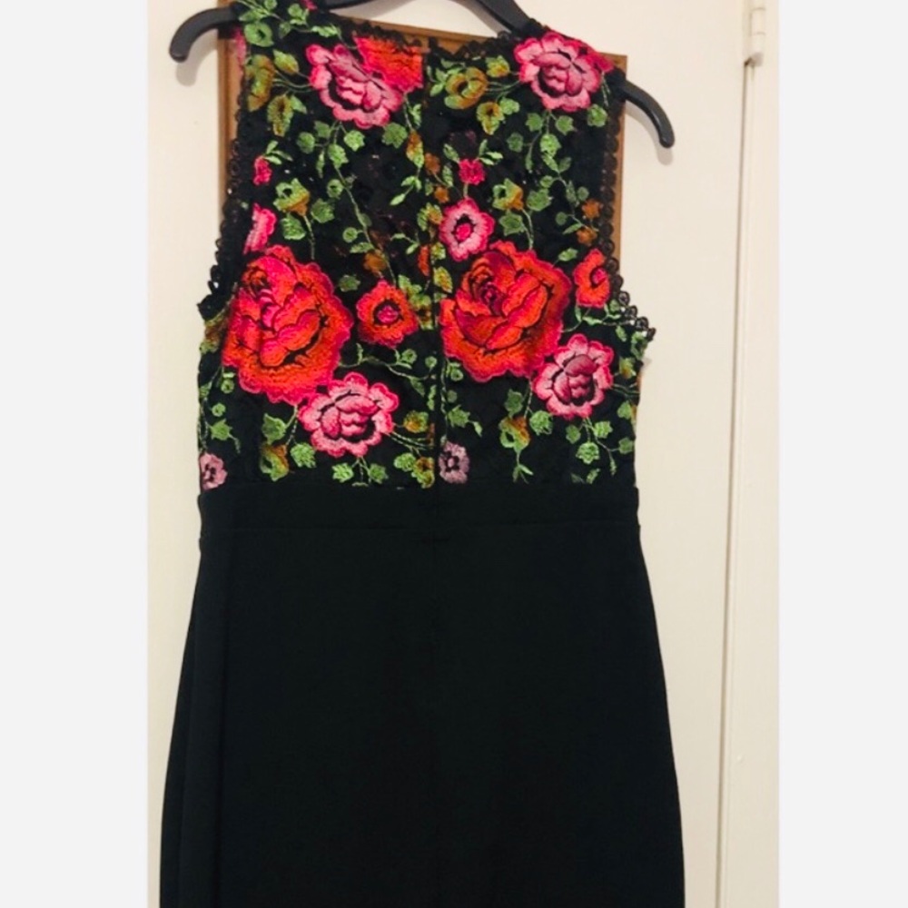 Embroidered Floral and Black Pencil Dress